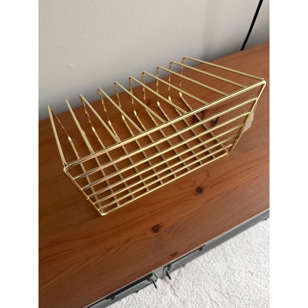 Gold Wire File Organizer Desktop Record Holder Metal Magazine Rack 9 Slots NEW - Picture 2 of 5